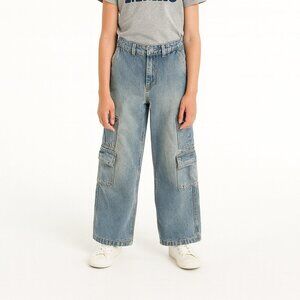 PacSun Kids Baggy Light Wash Denim Cargo Jeans Youth 12 Carpenter Style FLAW